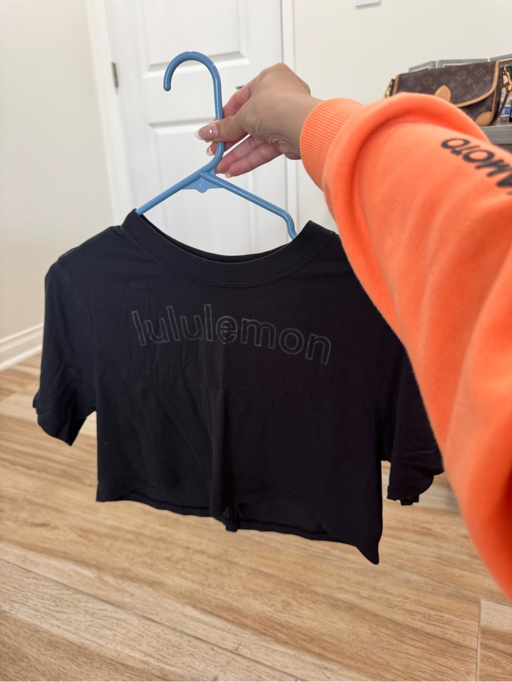 lululemon athletica Kids Black Short Sleeve Crop Tee with Tonal Logo
